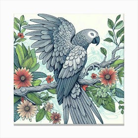 Line Art grey parrot 2 Canvas Print