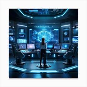 A Futuristic Control Room Showcasing Advanced Ai Powered Data Analysis Featuring An Array Of Comple (4) Canvas Print