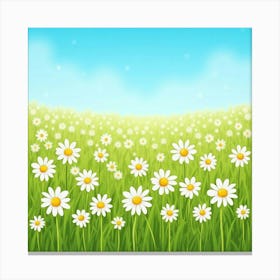 A Vibrant Daisy Field Under A Clear Blue Sky Canvas Print