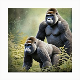 Two Gorillas In The Jungle Wildlife Canvas Print