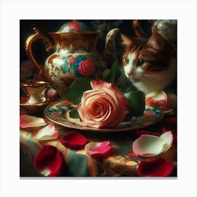 Cat And Roses 1 Canvas Print