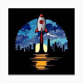 Rocket Ship In The Sky Cartoon Star Sun City Canvas Print