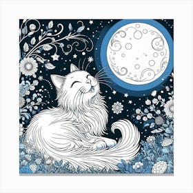 Beautiful image of a cat in moon light Canvas Print