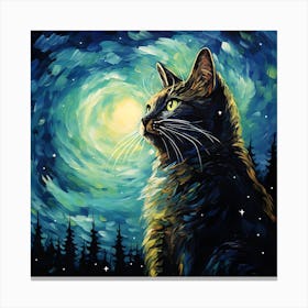 Van Gogh Inspired Cat Art Print Canvas Print