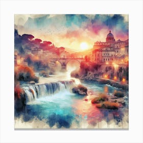 Watercolor Of Rome At Sunset Canvas Print