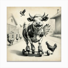 Cow On Skateboard Canvas Print