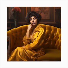 Portrait Of A Woman In A Yellow Dress Canvas Print