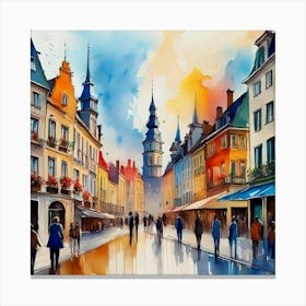 Watercolor Of Old Town Canvas Print