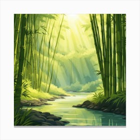 A Stream In A Bamboo Forest At Sun Rise Square Composition 13 Canvas Print