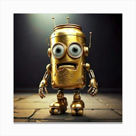 Firefly Quirky Frightened Robot On Roller Skates With A Gold Aluminum Can Head 85031 Canvas Print