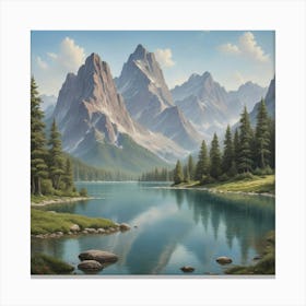 Mountain Lake art print 2 Canvas Print