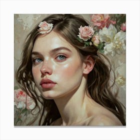 Portrait Of A Girl With Flowers 1 Canvas Print