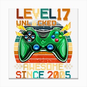 17th Birthday Gift Boys Level 17 Unlocked 17 Year Old Gamer 1 Canvas Print