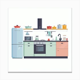 Kitchen Interior Flat Vector Illustration 7 Canvas Print