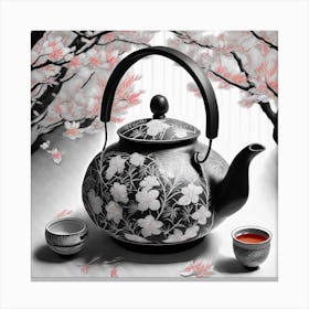 Firefly An Intricate Beautiful Japanese Teapot, Modern, Illustration, Sakura Garden Background 66701 Canvas Print