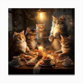 Cats At The Table Canvas Print