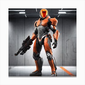 A Futuristic Warrior Stands Tall, His Gleaming Suit And Orange Visor Commanding Attention 34 Canvas Print