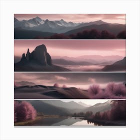 Sunrise In The Mountains Split Sceneries PInk Landscape Canvas Print