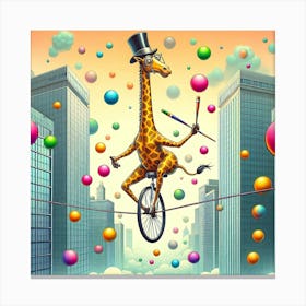 Giraffe On Unicycle Canvas Print