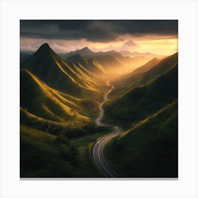 Road In The Mountains At Sunset Canvas Print
