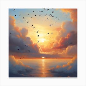 Sunset With Birds 1 Canvas Print