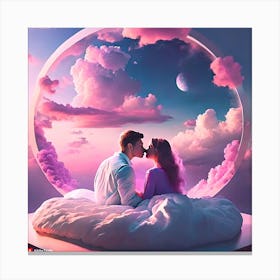 Couple Kissing In The Clouds 1 Canvas Print