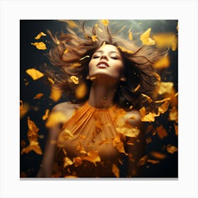Beautiful Woman In Autumn Leaves. Era's Easel: Pastel Colors in the Ancient Attic Canvas Print