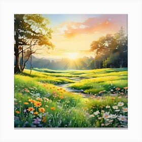 Sunset In The Meadow Canvas Print