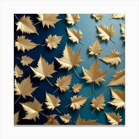 Autumn Leaves On Blue Background Canvas Print