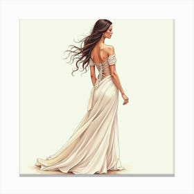 Spanish Woman With A Graceful Pose, Watercolor With Elegant Lines 1 Canvas Print