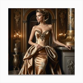 Beautiful Woman In A Golden Gown 7 Canvas Print