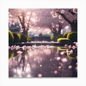 Formal Park Garden with Cherry Blossom Trees Canvas Print