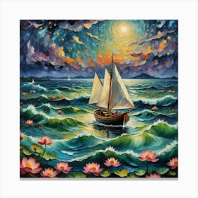 Sailboat At Night 3 Canvas Print