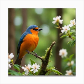 Blue Bird In The Forest Canvas Print