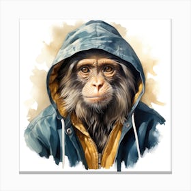 Watercolour Cartoon Capuchin Monkey In A Hoodie 3 Canvas Print