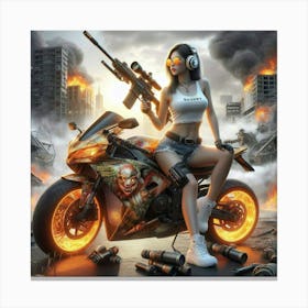 Zombie Girl On A Motorcycle Canvas Print