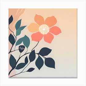 Unique Flower On Branch With Leaves, Warm Pastel Colors Canvas Print