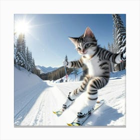 Gato En La Nieve Esquiando Canvas Print