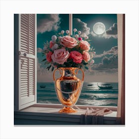 Vase Of Flowers On A Window Canvas Print