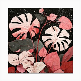 Pink And Red Plant Illustration Monstered Thai Cons tell 3 Canvas Print