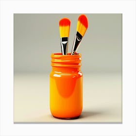 Makeup Must-Have: Close-Up of Beauty Jar, Brush & Colors , Orange Paint Brushes In A Jar Canvas Print