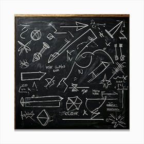 Black Chalk On A School Blackboard Capturing A Dynamic Blend Of Abstract Shapes And Realistic Objec (1) Canvas Print