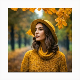 Autumn Woman In Yellow Sweater Canvas Print