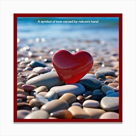 Valentine Red Heart Stone On The Beach 1 Canvas Print