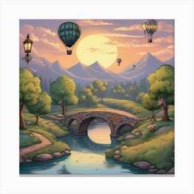 Hot Air Balloons In The Sky Landscape 2 Canvas Print