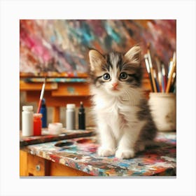 Cute Kitten On The Easel Canvas Print