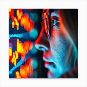 Woman Looking At A Stock Market Canvas Print