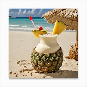 Tropical Pi A Colada Produce An Image Of A Creamy Pi A Colada Served In A Coconut Shell With A Pinea 3774352029 Canvas Print