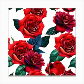 Seamless Pattern With Red Roses 1 Canvas Print