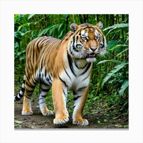 Tiger Feline Carnivore Striped Majestic Powerful Wildcat Big Cat Roaring Stealthy Predator (1) Canvas Print